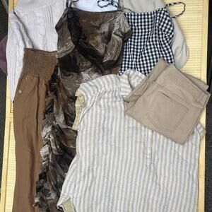 Women’s Large 7pc Neutral Bundle White Brown Tan Cozy Winter Classics Lafayette